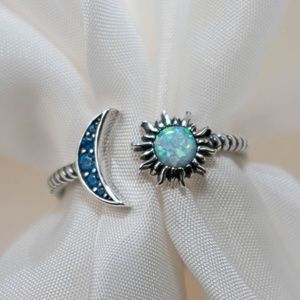 Sterling Silver Sun and Moon Gemstone Ring